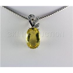14.32CTW Big Stone Yellow Topaz Silver Pendant