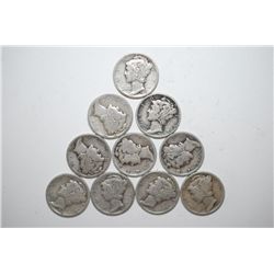 1935-D, 1935-S (3) & 1935 (6) Mercury Dime; Various Conditions; Lot of 10; EST. $20-30