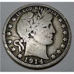 1914 BARBER HALF DOLLAR VG++ RIM BUMP REV