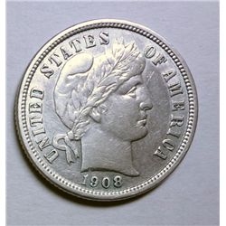 1908-D BARBER DIME XF-AU
