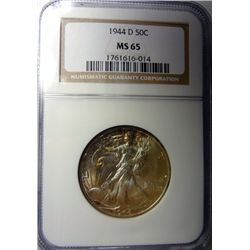 1944 D WALKING LIBERTY HALF DOLLAR NGC MS65, GEM!