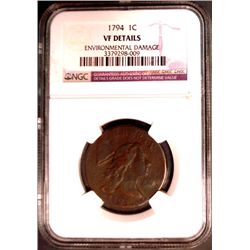 1794 LARGE CENT NGC VF ENVIRONMENTAL DAMAGE