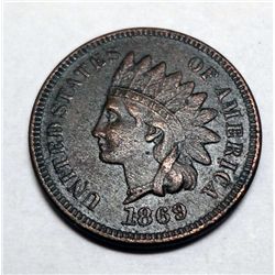 1869 INDIAN ONE CENT AU/UNC MINOR SURFACE SPOTS, STILL VERY NICE!