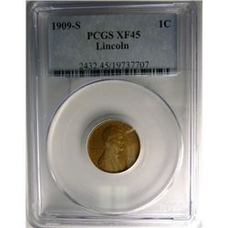1909-S LINCOLN ONE CENT PCGS XF-AU45