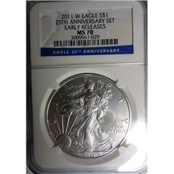 2011W 25TH ANNIVERSARY AMERICAN SILVER EAGLE EARLY RELEASE NGC MS70