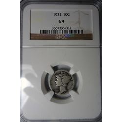 1921 MERCURY DIME NGC G 4