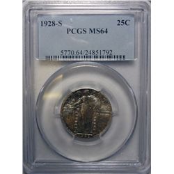 1928-S STANDING LIBERTY QUARTER PCGS MS64, LOOKS "65"