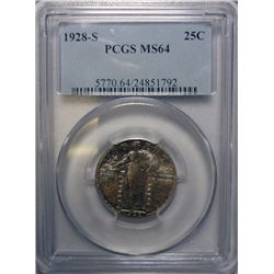 1928-S STANDING LIBERTY QUARTER PCGS MS64, LOOKS  65 