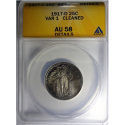 1917-D T-I STANDING LIBERTY QUARTER ANACS AU58 CLEANED