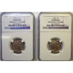 1919-D BUFFALO NICKEL NGC XF CLEANED, AND A 1920 VF NGC NICKEL!