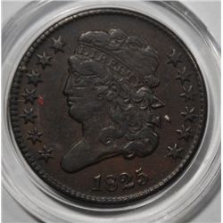 1825 HALF CENT BEAUTIFUL XF++/AU