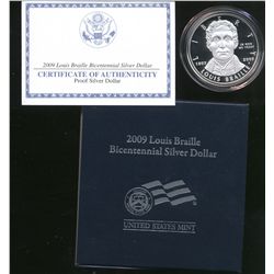 2009 LOUIS BRAILLE PROOF COMMEMORATIVE BICENTENNIAL SILVER DOLLAR