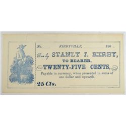 1860's 25 cent merchant note by Stanley J Kirby