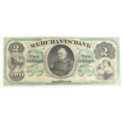 The Merchants Bank  Trenton NJ $2 demand note  F/VF