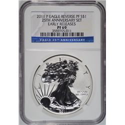 2011P  Eagle reverse proof 25th anniv set silver $  PCGS69  est   $60-$70