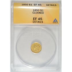 1850  $1 Gold  ANACS45  clnd  est  $175-$200