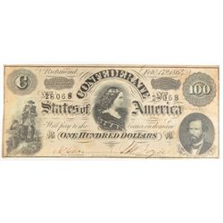 1864  $100 Confederate States of America currency XF Est  $150-$175