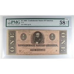 1864  $1 Confederate States of America currency  PMG58  Est  $150-$175