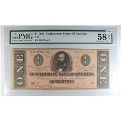 1864  $1 Confederate States of America currency  PMG58  Est  $150-$175