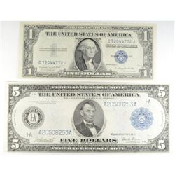 1914  $5 FR Note  XF/AU and 1935G silver cert CU Est  $150-$175