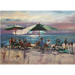 Michele Byrne, Beachside Chat, Signed Canvas Print