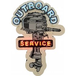 Outboard Service Boat Motor Die-Cut Porcelain & Neon