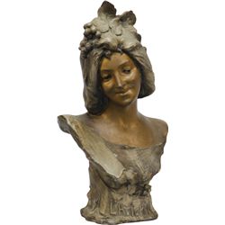 Spelter Bust Statue of Woman "L' Automne" -