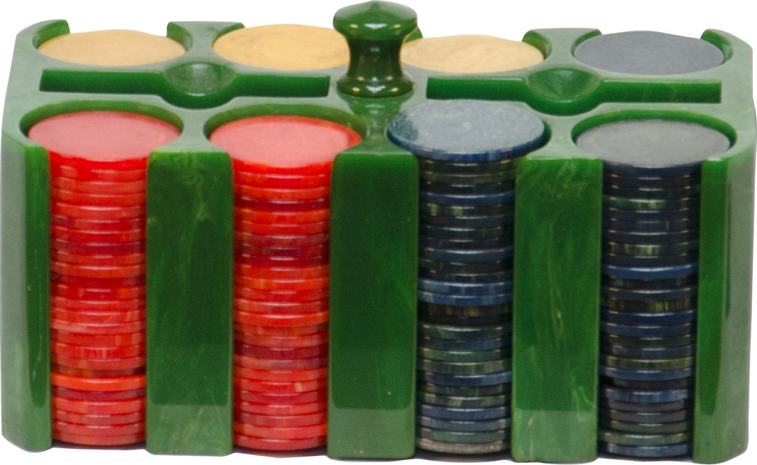 Rectangular Green Bakelite Catalin Poker Chip Caddy w/