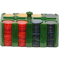 Rectangular Green Bakelite Catalin Poker Chip Caddy w/