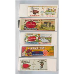 Lot Of 5 Early Misc. Tin Can Paper Labels:
