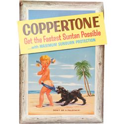 Coppertone Cardboard Advertisement, Little girl w/ Dog