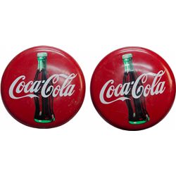 Lot Of 2 Coca Cola Tin Button Signs