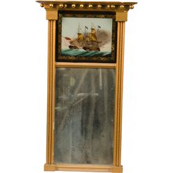 Trumeau Mirror w/ Reverse Painting of Ships on Glass, O