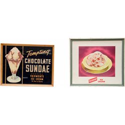Lot of 2 Fairmont Ice Cream Signs in Wood Frames w/ Gla