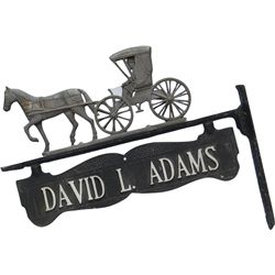 Early Outdoor Metal 3-D Figural Horse & Buggy Trade Sig