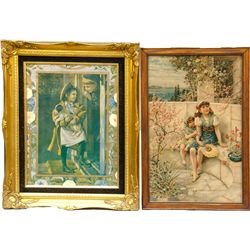 Lot Of 2 Little Kid Prints In Frames: