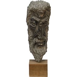 Abstract Carved Figural Face Statue