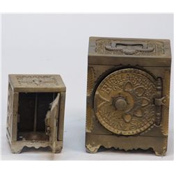 Lot Of 2 Mini Cast-Iron Combo House Safes: