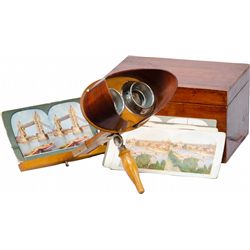 Early Wood Stereo-Graphoscope w/ 6 Assorted Cardboard P