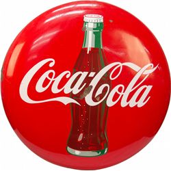 Coca Cola w/ Bottle Porcelain Button Sign