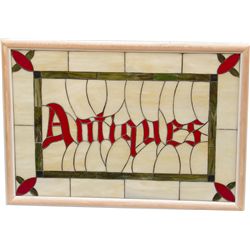 Antiques Stained, Leaded Glass Sign