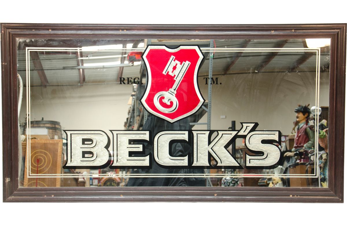 Large BECK'S Reg. TM Mirror w/ Key Emblem in Woo