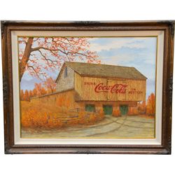 Large Coca Cola Barn Painting On Canvas,