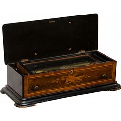 Antique Inlaid Wood 13  Cylinder Music Box