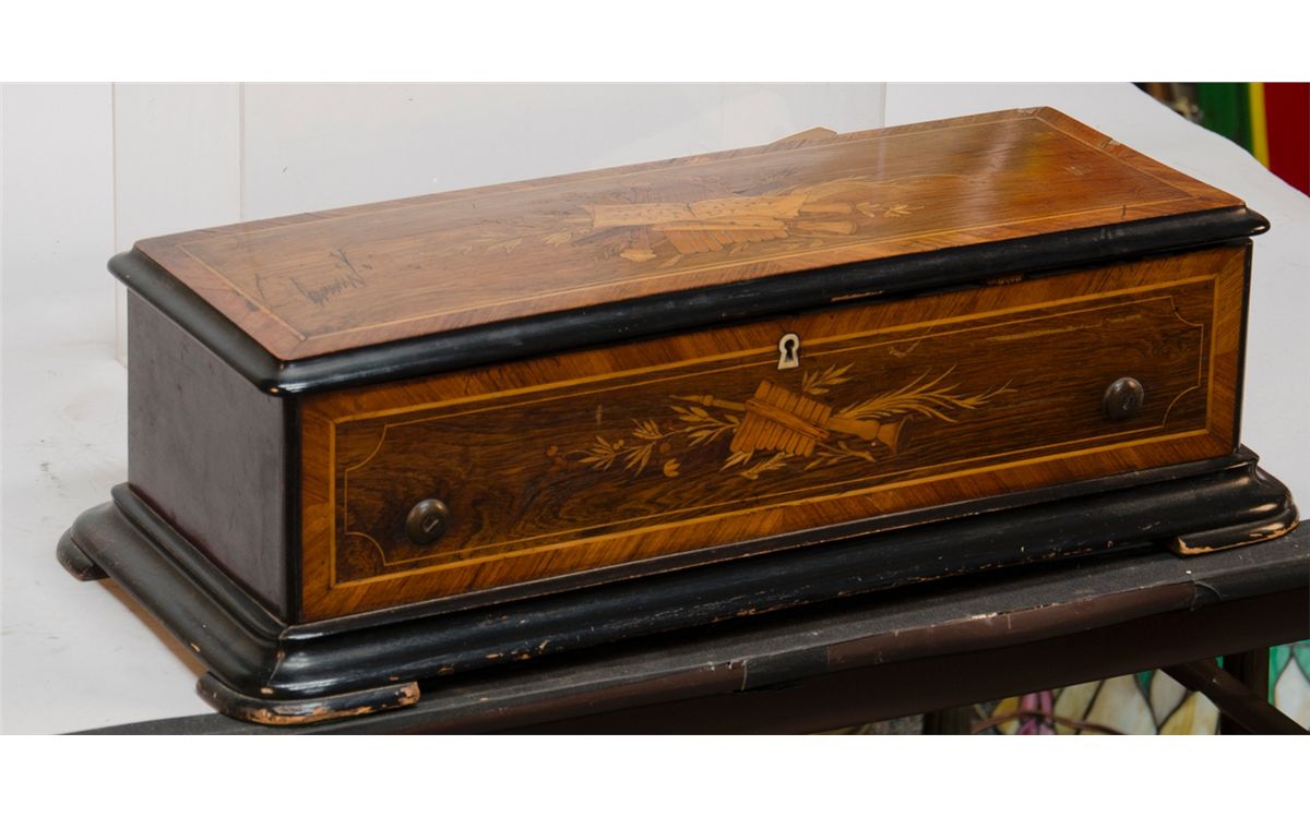 Antique Inlaid Wood 13" Cylinder Music Box