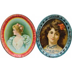 Lot Of 2 Oval Tin Serving Trays Featuring Pretty Ladies