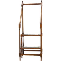 Vintage Wood & Black Leather 2-Step Rolling Library