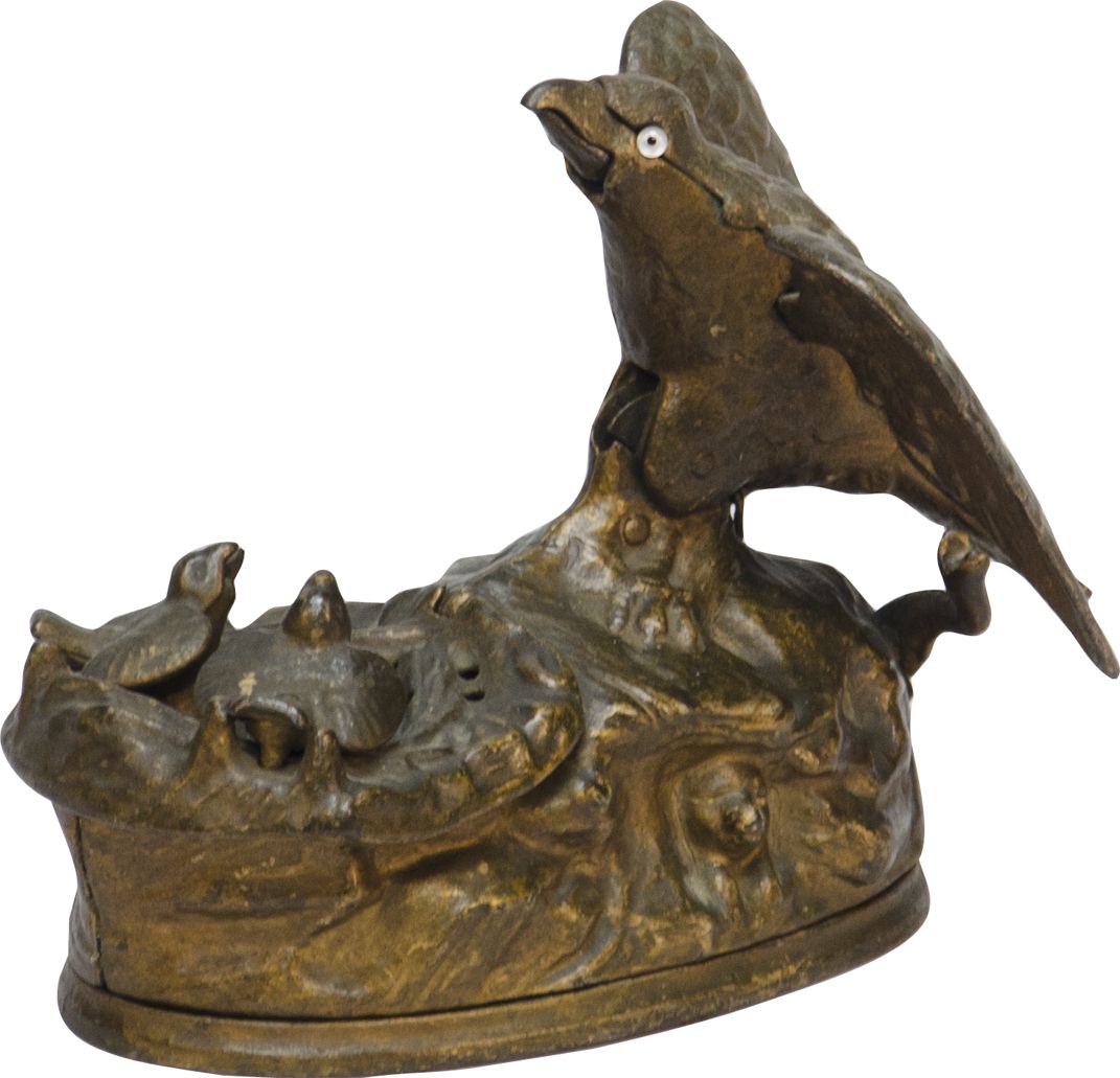 Antique CastIron Eagle & Eaglets Mechanical Bank