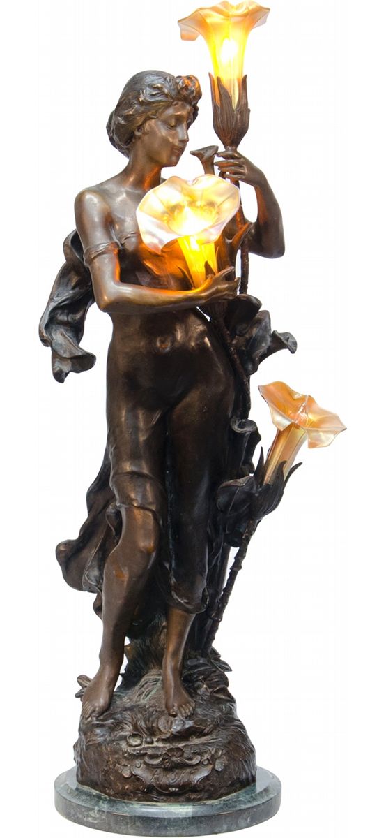 Fancy Bronze Figural Lady In Garden Statue/Lamp