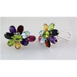 35.12CTW Multi-color Precious Stone Silver Earring